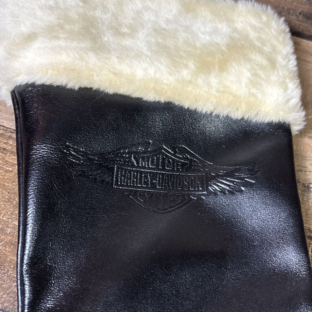 Vtg Harley-Davidson Christmas Stocking Boot Black Faux Leather Fur Logo Chain - Picture 3 of 7